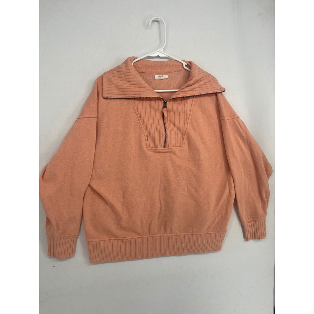 Maurices Womens Quarter Zip Sweatshirt Ribbed Collar Peach Coral Size L